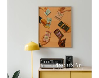 Vintage Matchbook Wall Art, Retro Matchbox Print, Funky Poster, Bar Cart Art Decor, Aesthetic Dorm Room Printable Poster, Matchbox Collage, image 9