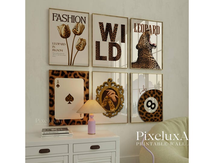 Y2K Leopard Print Wall Art Set: Trendy Fashion Posters…