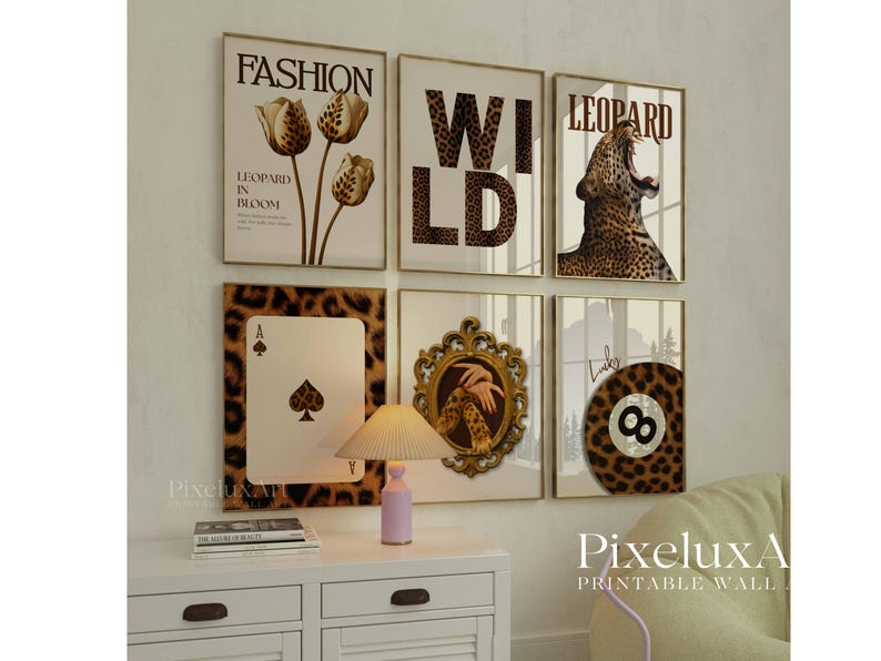 Y2K Leopard Print Wall Art Set: Trendy Fashion Posters (Digital Download)