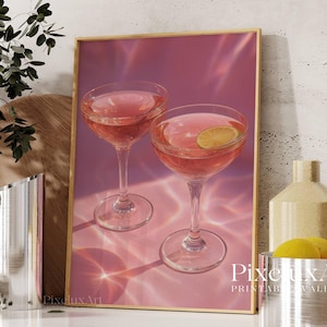 Pink Martini Girly Poster – Elegant Chic Wall Art for Bar Cart, Dorm or Bedroom | Aesthetic Fashion Print in Pink for Feminine Decor