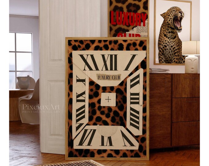 Luxury Club Leopard Poster, Retro Collage Wall Art, Fashion…