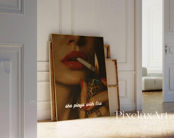 Retro Leopard Wall Art, Vintage Aesthetic Bar Cart Art, Trendy Girly Poster, Apartment Print, Feminine Dorm Room Decor, Y2K Girl Room Print, image 4
