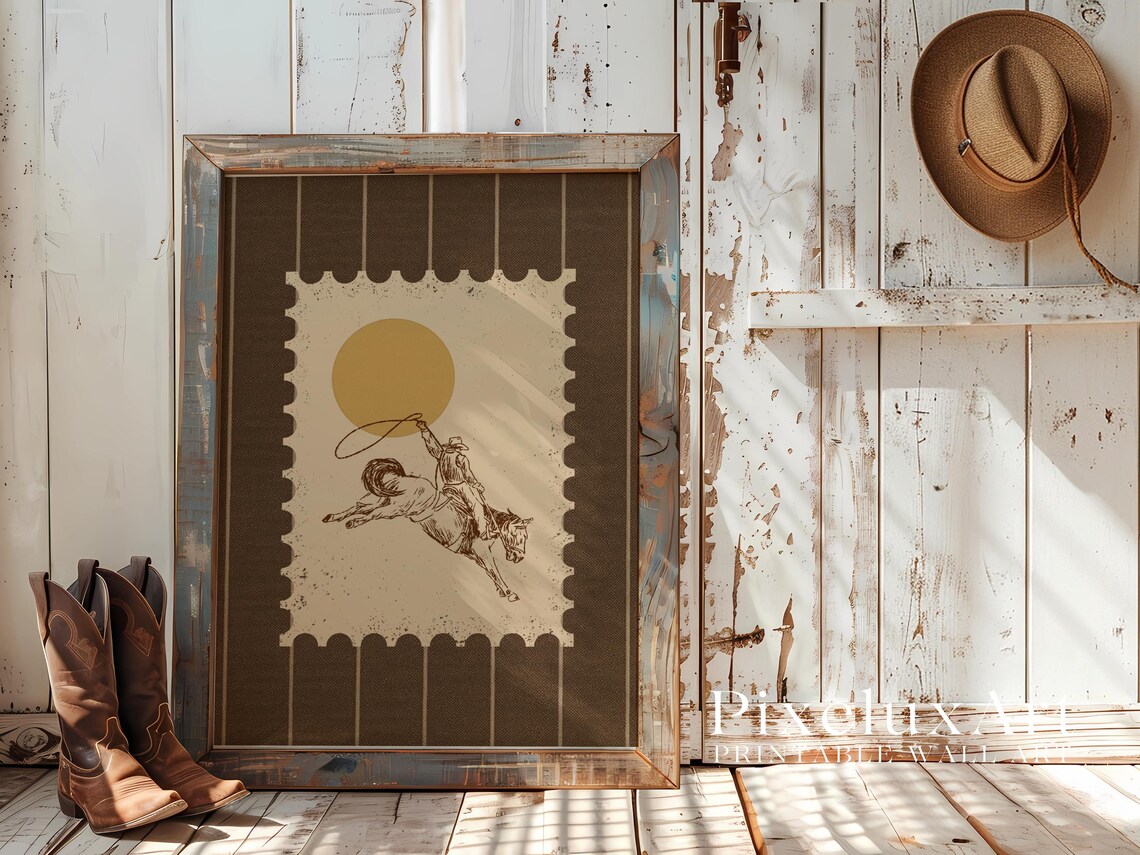 Rodeo Cowboy Wall Art | Western Horse Print | Rustic Country Decor ...