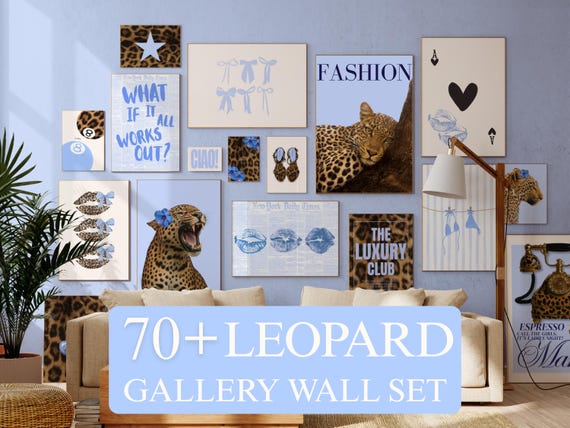 70+ Blue Y2K Gallery Leopard Wall Art Set