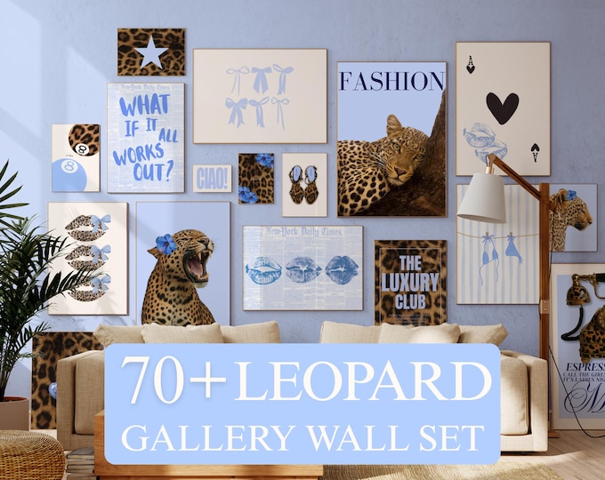 70+ Blue Y2K Gallery Leopard Wall Art Set | Cheetah Print…