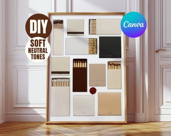 DIY Canva Matchbook Poster Template - Soft Neutrals Custom Matchbook Template, Matchbook Blank for Custom Matching Gift, Custom Matchbox Art, image 1