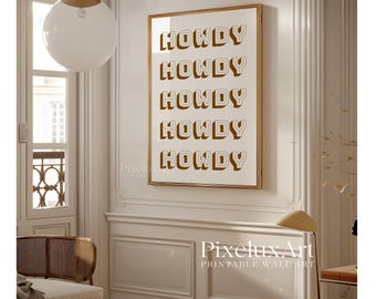 Retro Howdy Print Beige, Western Typography Wall Art, Neutral Aesthetic Poster, Southern Decor, Minimalist Western Print, Rustic Wall Art, image 4