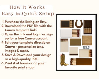 Western Brown Matchbook Canva Template • DIY Custom Matching Poster, Personalized Matchbox, Editable Matchbook Blank Art Gift, Western Art, image 5