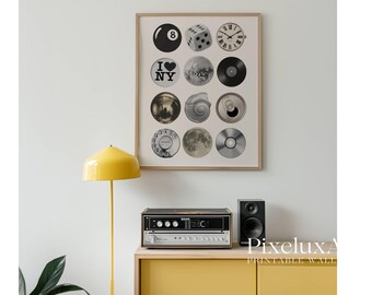 Retro Collage Wall Art, Trendy Wall Art, Y2K Aesthetic Poster, Funky Print with Disco Ball, 8 Ball, Dice, Vinyl, Moon, Vintage Aesthetic Art, image 9