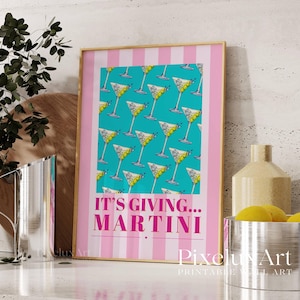 Summer Martini Poster, Cocktail Poster, Summer Vibes Print, Summer Bar Cart Print, Bar Cart Art Decor, Girly Poster, Pink Wall Art Decor