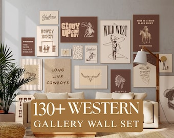 130+ Wild-West-Galeriewand-Set, Western Wall Art Bundle, Cowboy druckbares Dekor, Rustikale Ranch Rodeo-Drucke, Country Western ästhetischer Druck