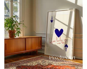 How Lucky Are We Print, Navy Ace of Hearts Wall Art, Playing Card Poster, Aesthetic Romantic Print, Trendy Apartment Decor, Ace Cards Poster, image 9
