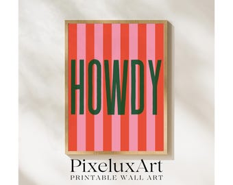 Set of 3 Howdy Prints, Striped Howdy Wall Art, Western Typography Poster Set, Retro Cowboy Decor, Colorful Country Wall Art, Western Prints, image 9