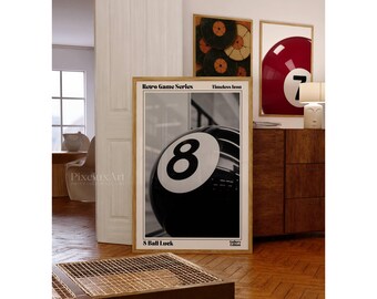 Retro Lucky 8 Ball Print, Pool Ball, Collage Wall Art, Game Room Print, Trendy Retro Bar Cart Print, Retro 70s Poster, Trendy Wall Art, image 3