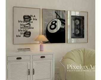 Set of 6 Trendy Black and White Gallery Wall Art, Aesthetic Chic Apartment Decor, 8 Ball, NYC, Ace Card, Amor Print, Stylish Y2K Collage Art, image 4