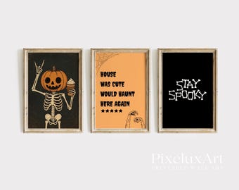 Halloween Wall Art Set of 6 – Spooky Ghosts, Pumpkin Skeleton & Haunted Quotes | Vintage Rustic Gothic Fall Printable Decor Bundle, image 4
