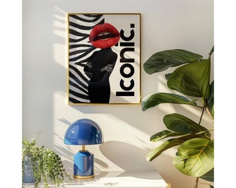 Y2K Fashion Print: Zebra, Red Lips, Pop Art (Digital Download, image 5