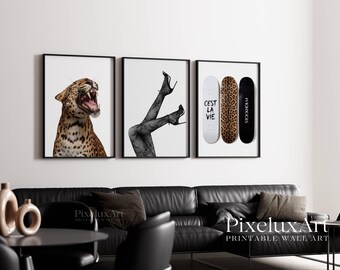 Stockholm Style Leopard Wall Art Set, Y2K Fashion Poster, Aesthetic Leopard Print Gallery Wall, Scandinavian Aesthetic Apartment Print, image 3