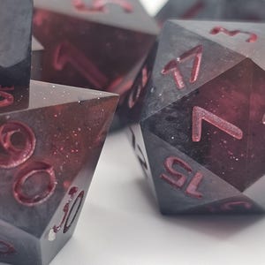 Handmade 7 Piece Sharp Edge Resin Gemstone Dice Set - Unearthed Ruby