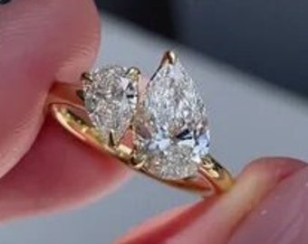 Anello di fidanzamento in Moissanite con taglio a pera da 3 CT Anello con diamante solitario con anello Halo nascosto Anello in oro rosa 14 carati con pavé regalo per le donne