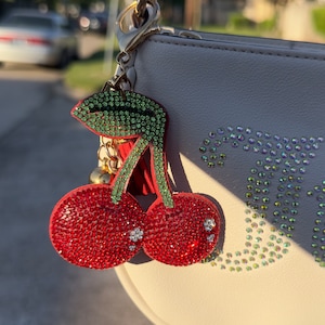Cherry bag charm, cherry hangbag accessory, cherry charm, cherry keychain, cherry bag accessories, cherry key holder, Cherry purse charm