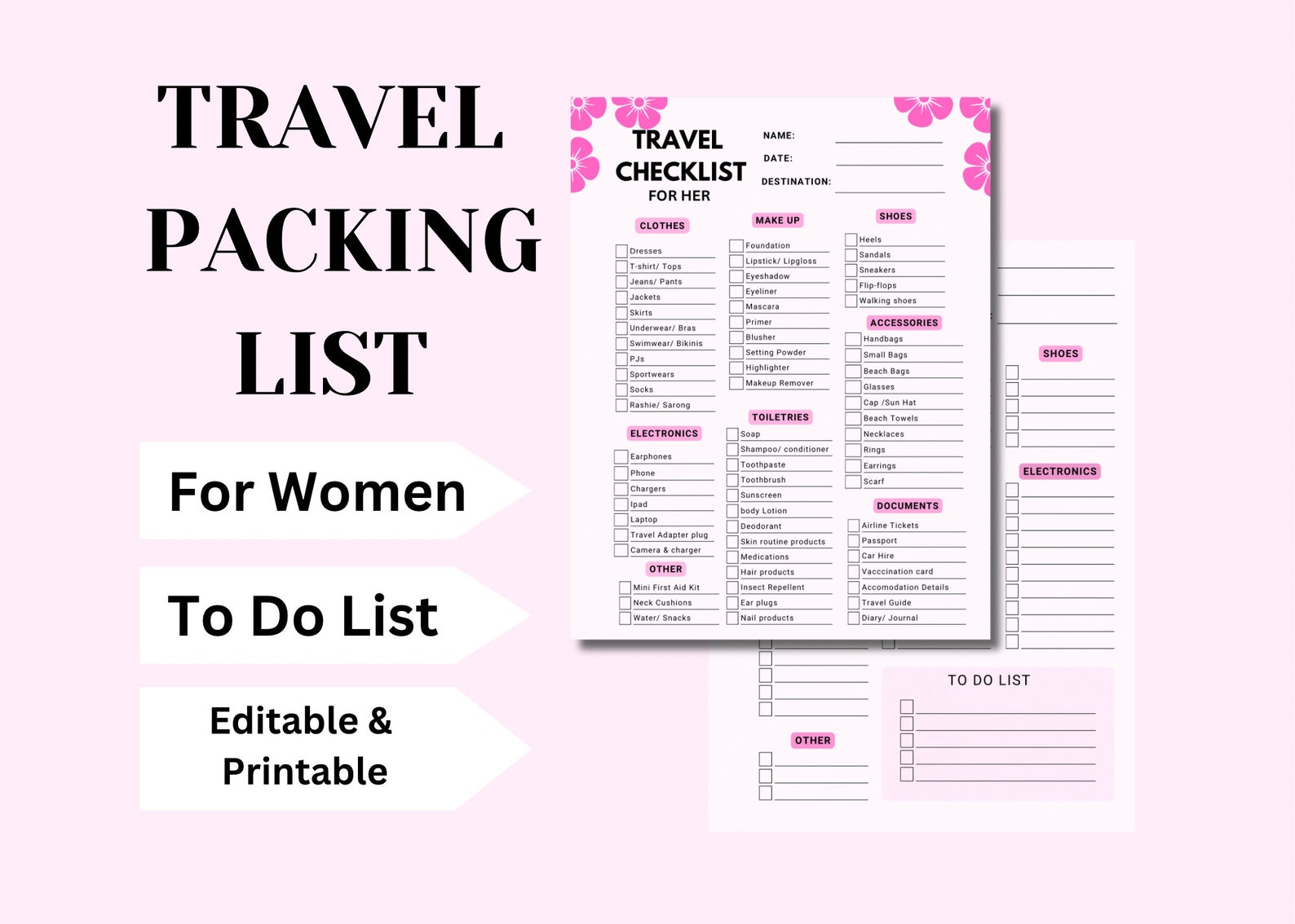 Editable Travel Packing List Women Travel Packing List - Etsy
