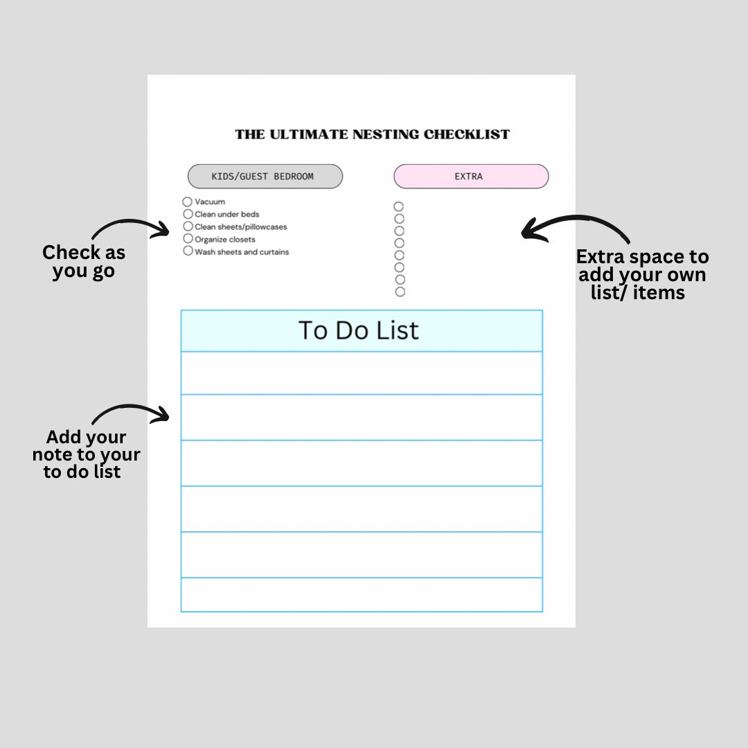 Nesting Checklist Nesting Organization List Nesting List for - Etsy
