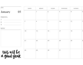 2024 Horizontal Monthly Calendars