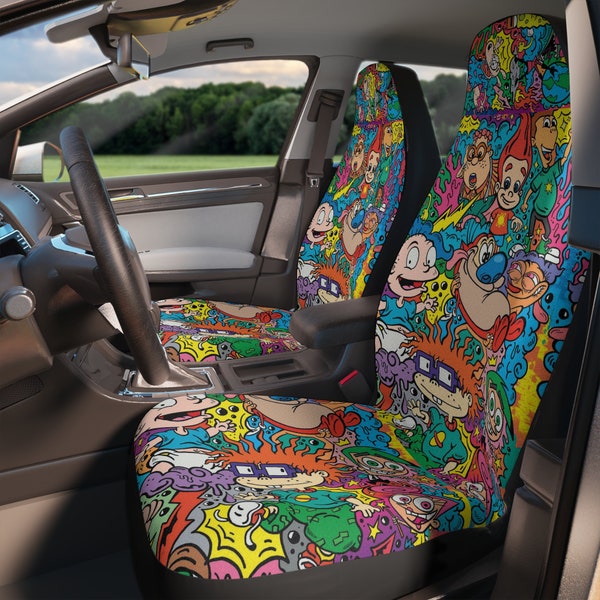 90's Cool Cartoon Seat Cover For, Truck, Car, Vehicle, Suv, Auto, Custom, Dodge Ram, Honda, Nissan, Universal, Red, Multicolor, Colorful Fun