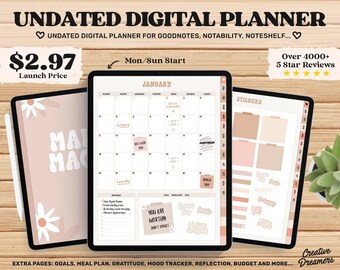 Boho Undated Goodnotes Planner, Weekly Digital Planner, Monthly Planner, Goodnotes Template, Goodnotes Stickers, Planner Template iPad