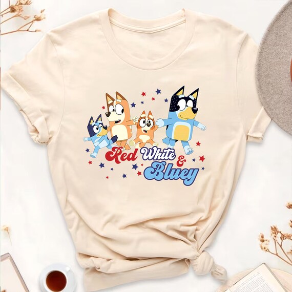 Red White And Bluey Shirt, Bluey And Bingo Fourth Of July Shirt, Bluey Heeler 4th July, Bluey Independence Day Shirt, Bluey Fireworks Shirt