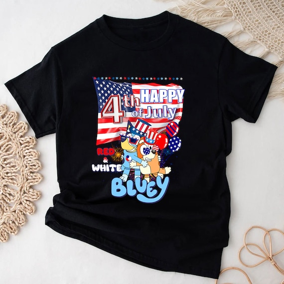 Red White And Bluey Shirt, Bluey And Bingo Fourth Of July Shirt, Bluey Heeler 4th July, Bluey Independence Day Shirt, Bluey Fireworks Shirt