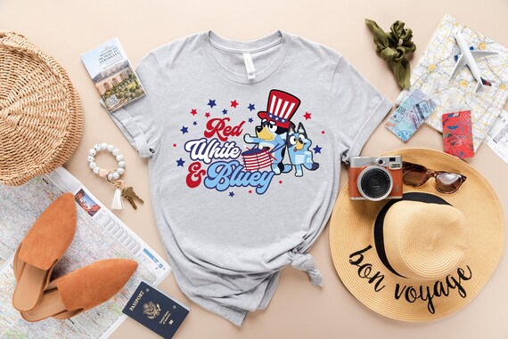 Red White And Bluey Shirt, Bluey And Bingo Fourth Of July Shirt, Bluey Heeler 4th July, Bluey Independence Day Shirt, Bluey Fireworks Shirt