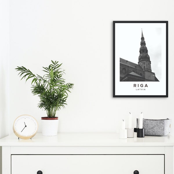 Riga Poster, Riga Travel Poster, Riga Travel Print, Minimalist Travel Print, Black and White, Home or Gift Idea, A3/A4