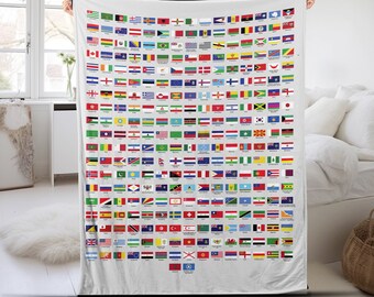 World Flags Throw Blanket, Flags of the World Blanket, Travel Blanket, Wanderlust Blanket, International Flags Blanket, Cozy Blanket BYD132