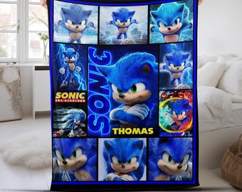 Custom Sonic The Hedgehog Blanket, Personalized Cartoon Hedgehog Minky Sherpa Blanket, Custom Name Blanket, Birthday Blanket D1EW28