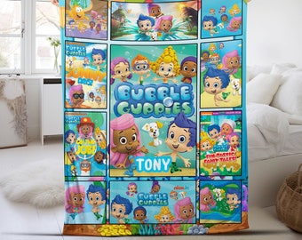 Personalized Bubble Guppies Blanket, Bubble Guppies Party Blanket, Cartoon Characters Sofa Blanket, Custom TV Show Blanket NFNM48