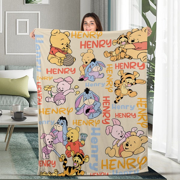 Personalized Name Blanket, Personalized Classic Winnie the Pooh Blanket, Winnie the Pooh Blanket Name, Pooh Name Blanket BXM126