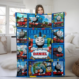 Personalized Thomas the Train Blanket, Thomas & Friends Birthday Blanket, Custom Name Baby Blanket, Baby Shower Gifts, Thomas Family  D1ED21