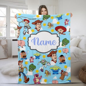 Personalized Disney Toy Story Blanket, Custom Name Disney Blanket, Woody Buzz Lightyear Jessie Toy Story Blanket CZDC31