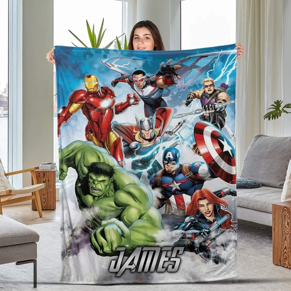 Personalized Super Hero Blanket, Super Hero Velvet Blanket, Custom Hero Baby Name Blanket, Avengers Team Blanket, Avenger Characters BXIC28