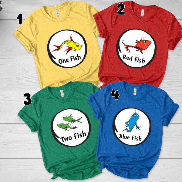 One Fish Two Fish Red Fish Blue Fish Shirt, Teacher Daycare Matching, Halloween Costume for Family Group Shirts, Cosplay Tee D1EI05