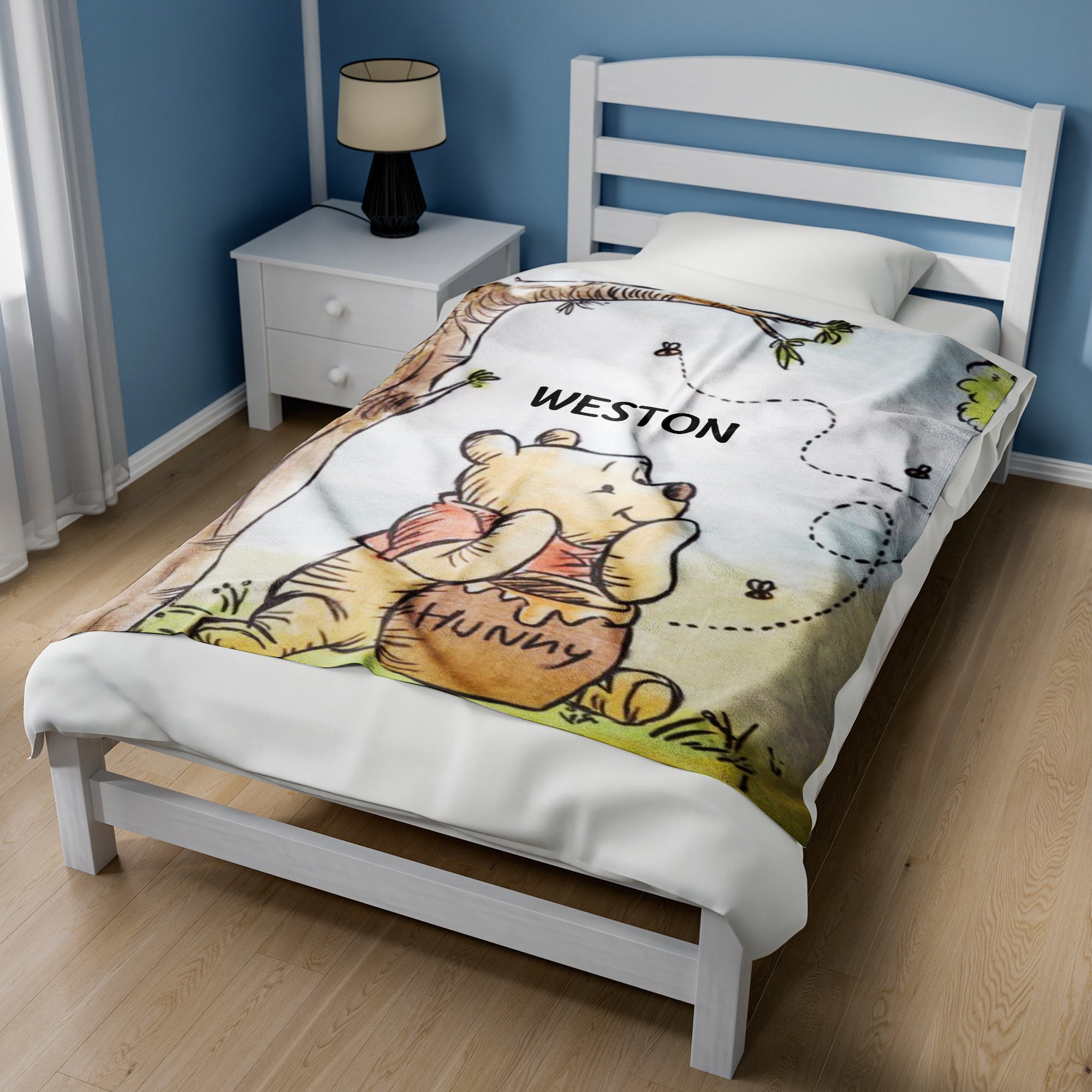 Personalized Winnie The Pooh Blanket, Pooh Bear Fleece Blanket