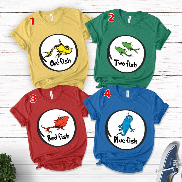 One Fish Two Fish Red Fish Blue Fish Shirt, Halloween Costume for Family Group Shirts, Teacher Daycare Matching shirts, Colorful Fish BXM242