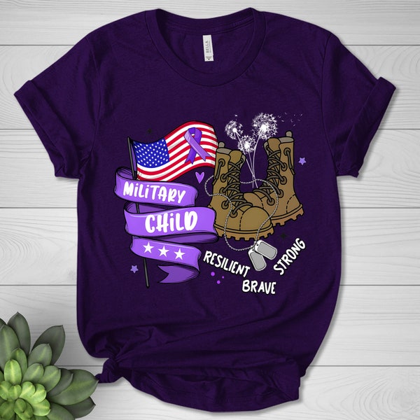 Brave Strong Resilient Military Child Shirt, US Flag Military Kids Shirt,Military Children Month Shirt,Purple Ribbon Purple Up Gift  VNWS14