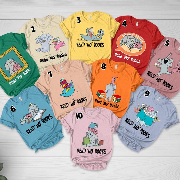 Read Mo Books Shirt, Piggie Elephant Pigeons Shirt, Colorful And Cute Animation Tee, Matching Family T-Shirts, Halloween Party Gift BYCU37