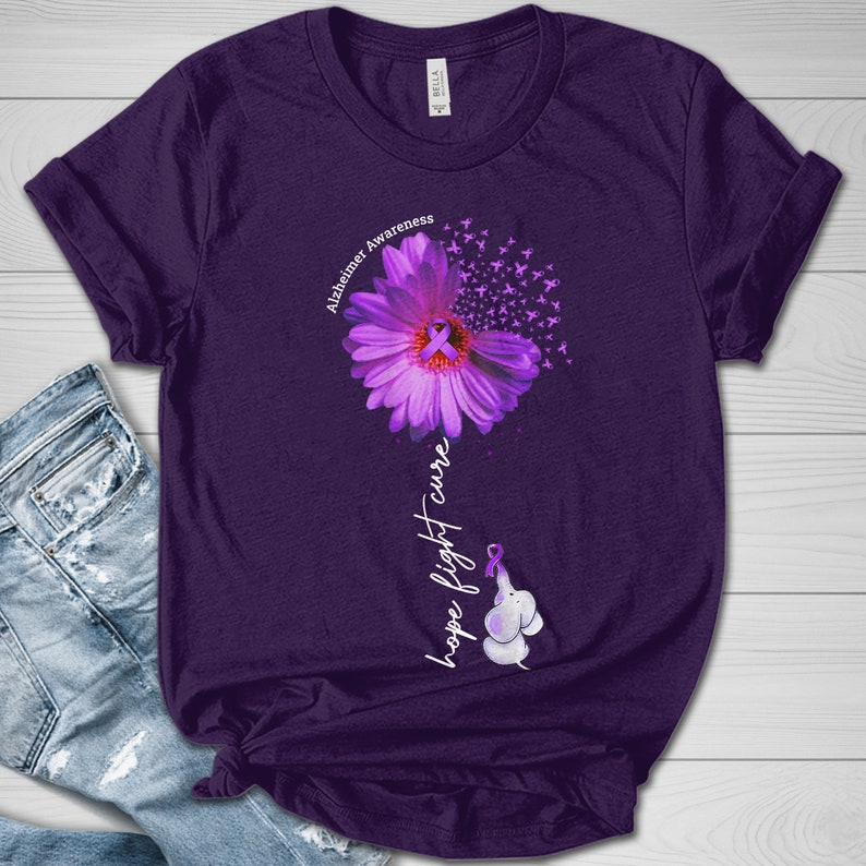 Alzheimer Shirt,hope Fight Cure Elephant, Alzheimers Purple Ribbon T ...