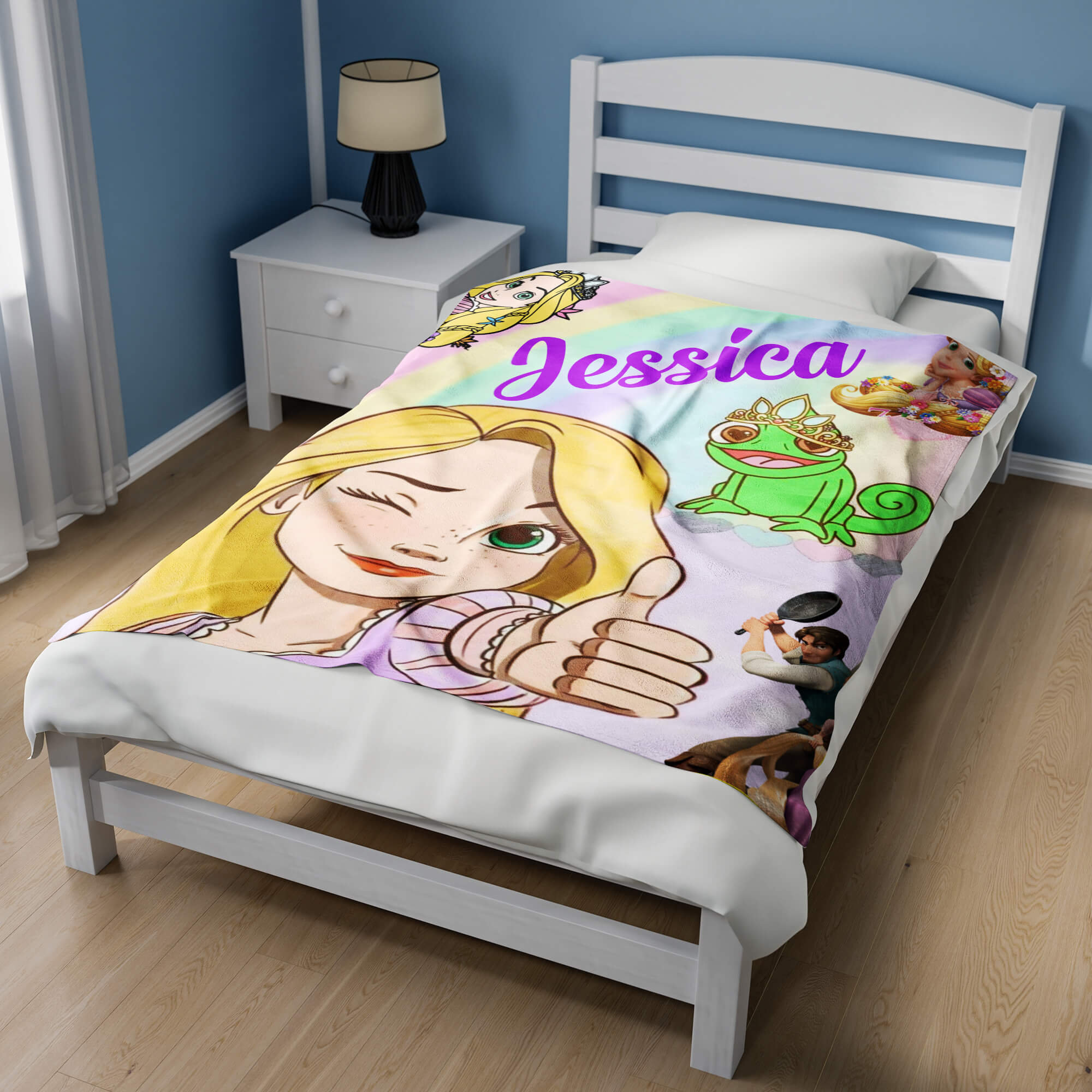 Personalized Tangled Rapunzel Blanket, Watercolor Disney Princess Fleece Blanket