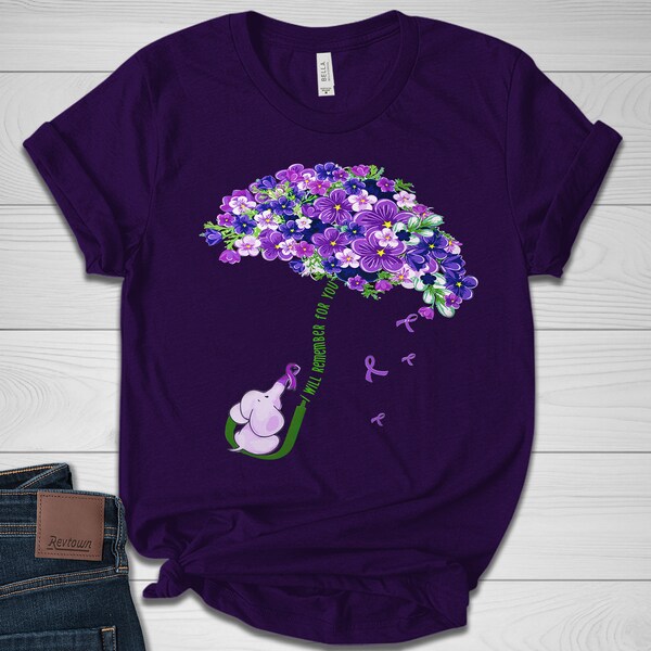 Alzheimers Flower Shirt, Family Support Shirt, Alzheimer Gifts for Her, Purple Awareness Month Shirt, I Will Remember For You NFPD16