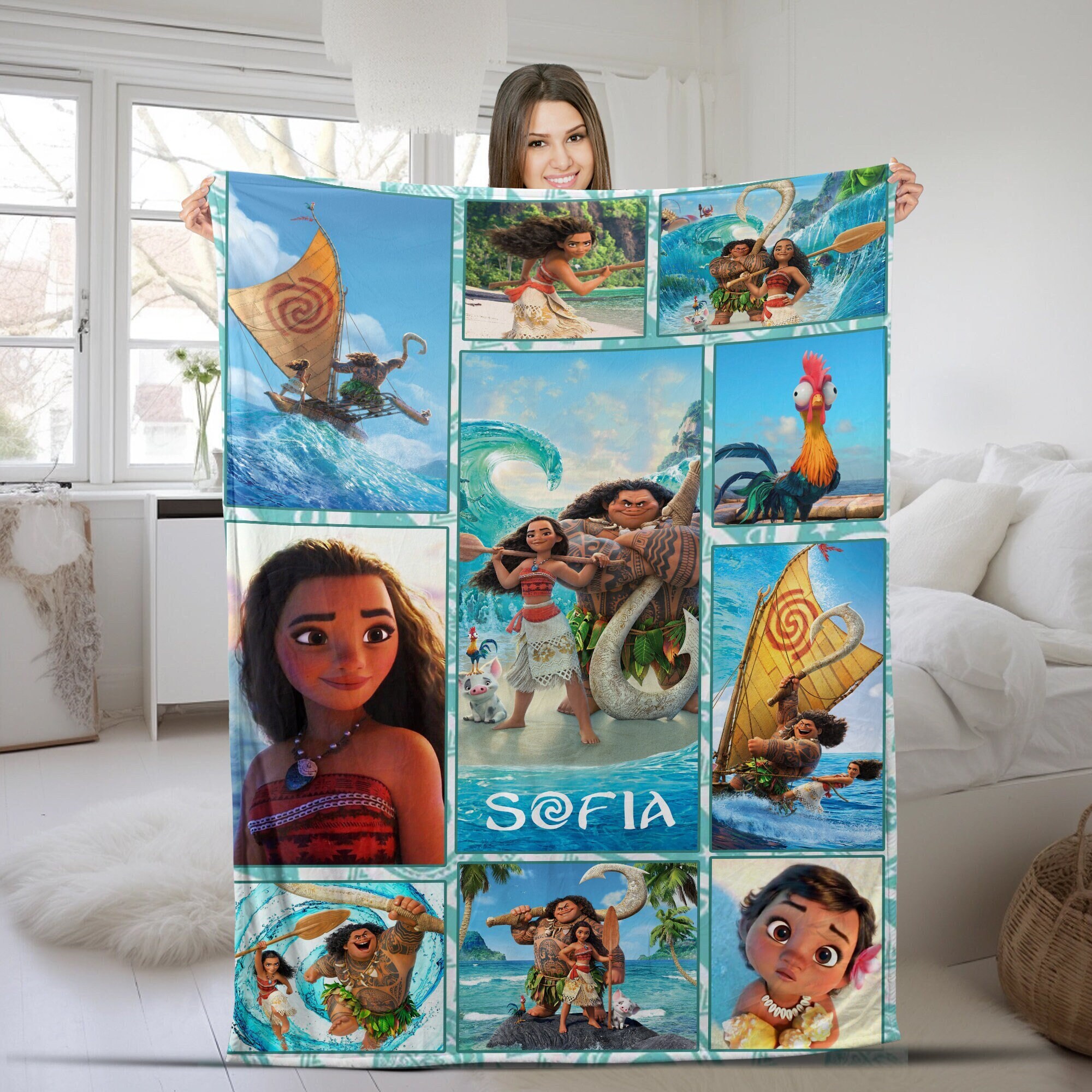 Personalized Princess Moana Blanket, Princess Fleece Blanket